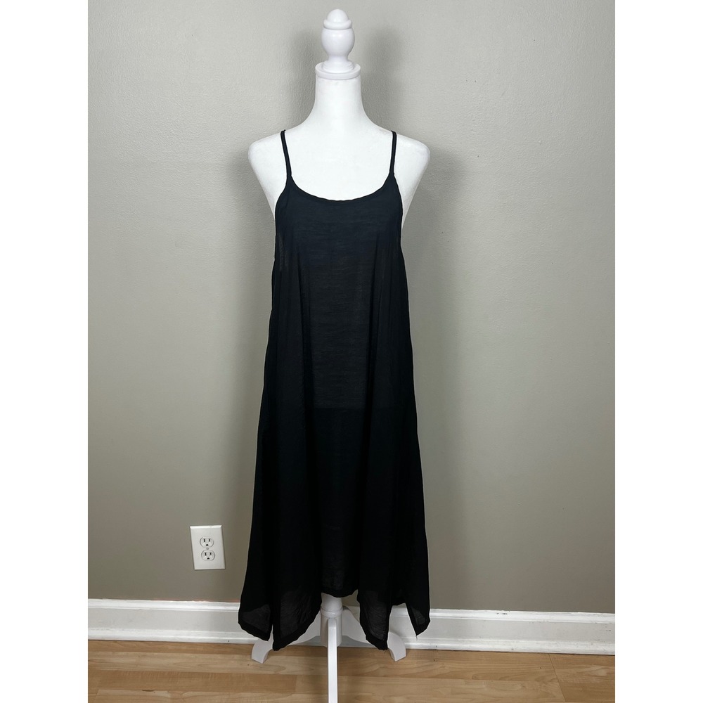Pretty Angel Black Linen Blend Midi Dress Handkerchief Hem Side Slit Small